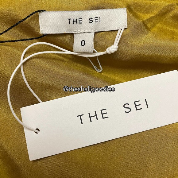 THE SEI Asymmetrical Drape Dress Yellow Silk Midi - Picture 5 of 7